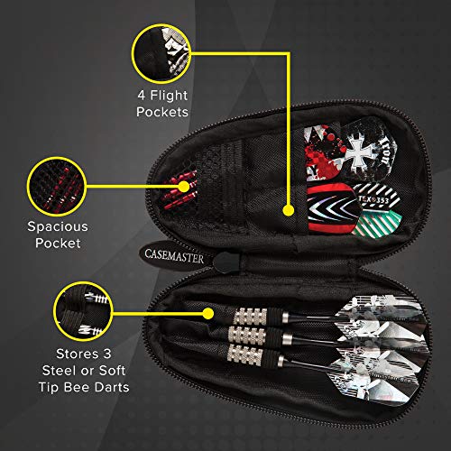 Casemaster Super Bee Black Mini Dart Case for Extra Short Barrels, Fits Bee Darts and Smaller, Hold 3 Darts with Additional Pockets for Accessories
