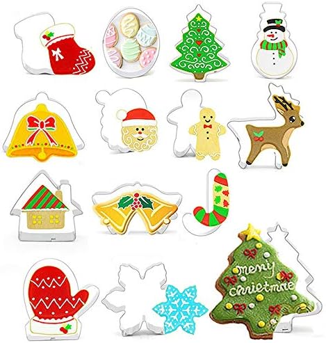 SUMMERWY Christmas Cookie Cutter Set, 14Pcs Stainless Steel Cookie Xmas Holidays Cookies Molds Tools Christmas Tree, Christmas Hat, Santa Claus, Deer, Bell, Gloves, Socks ect