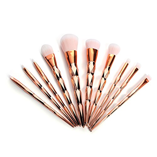 Diamond Handle Makeup Brush Set Rose Gold 10Pcs Professional Face Contour Foundation Blush Brushes Sets (10pcs)