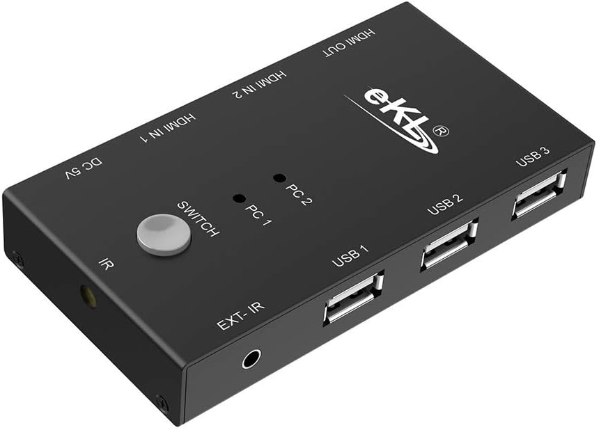eKL HDMI 2.0 KVM Switch 2 Port in 1 Out Switcher Box 2x1 Supports 4K@60Hz 1080p USB 2.0 Devices Sharing 2 Computers with Remote Control