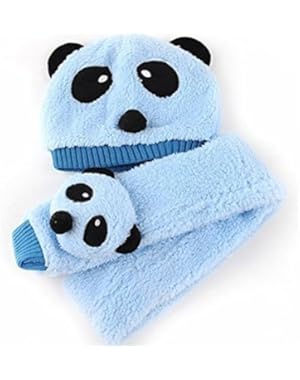 Cute Panda Unisex-Baby Cap with Scarf Set Keeping Warm in Winter,Blue