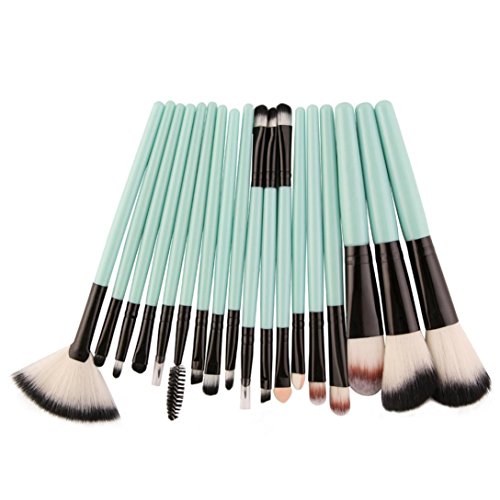 Sunsee 18 pcs Makeup Brush Set tools Make-up Toiletry Kit Wool Make Up Brush Set (Green)