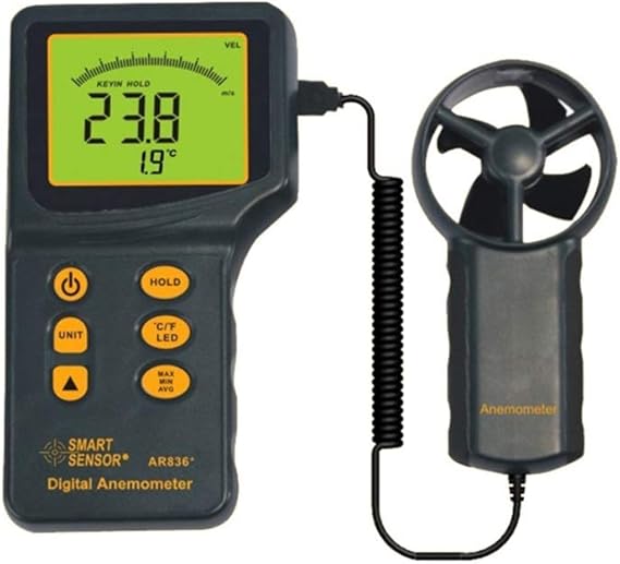Anemómetro digital AR836+ con retroiluminación LCD, medidor de Anemómetro digital AR836+ con retroiluminación LCD, medidor de