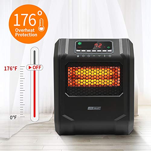 LIFE SMART 6 Quartz Elements Infrared Space Heater with LED Digital Display Screen, Fast Heating with Remote Control and Timer, Thermostat control system with Tip-Over and Overheat Protection for Home