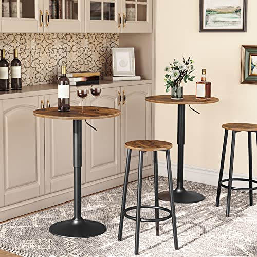 HOOBRO Round Bar Stools, Round Bar Chairs Set of 2, Kitchen High Bar Stools with Footrest, Industrial Counter Stools for Dining Room, Party, Sturdy Steel Frame, Rustic Brown EBF03BY01
