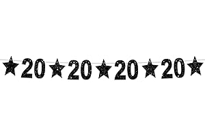 COOSOAR Happy 20th Birthday Glitter Black Star Banner Shiny Bright Star Twinkle Theme Backdrop Decor for Festival Home Wall Classroom 20th Birthday Party Supplies Cheers to 20 Years Bday Decorations Favors