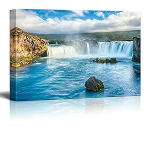 Canvas Prints Wall Art - Beautiful Scenery/Landscape Icelandic Waterfall Godafoss | Modern Home Deoration/Wall Art Giclee Printing Wrapped Canvas Art Ready to Hang - 12" x 18"