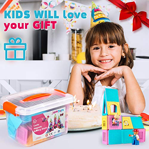 image for JAMTOYS Castle Magnetic Blocks - 132-Piece Set for Girls & Boys with P