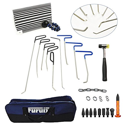 Furuix PDR Rod Set Dent Puller Kit Paintless Dent Repair Tools Car Dent Remover Auto Dent Puller With Hammer and Tap Down Car Dent Remover Kit