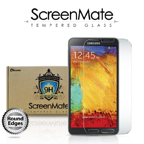 iloome New Samsung Galaxy Note 3 ScreenMate Real Tempered Glass 9h Hardness Premium Screen Protector with Round Edges & Oleophobic Coating