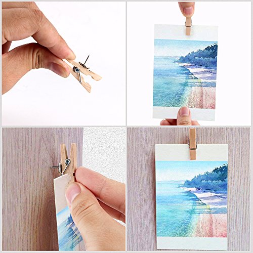 Push Pins with Wooden Clips Thumb Tacks Office Thumbtack Map Pushpins for corkboard Decorative Artworks Notes Photos and Craft Projects (20 Pack)