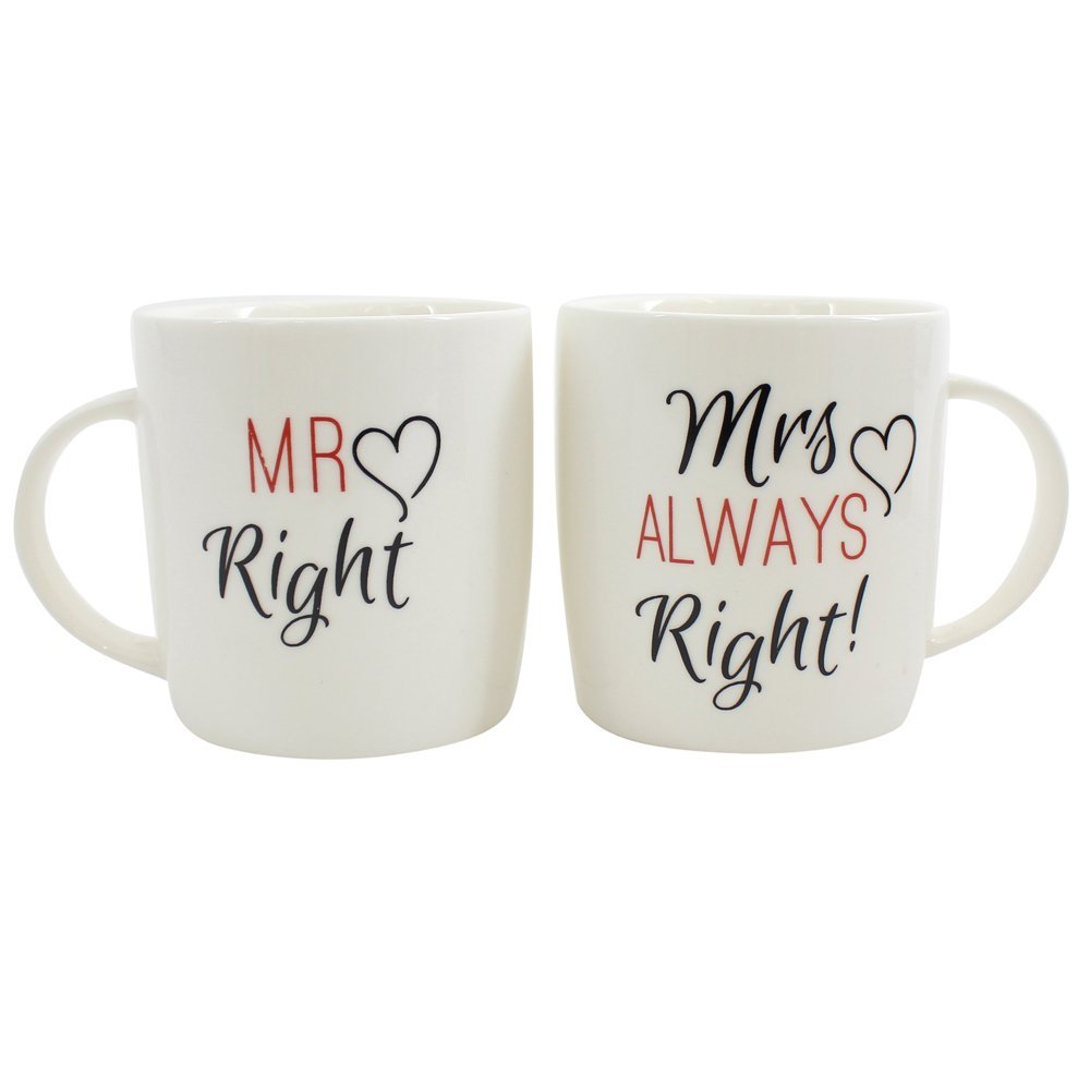 Mr. Right and Mrs. Always Right Novelty Set of Two Cute Coffee Tea Mugs, Perfect for Wedding or Anniversary Celebration