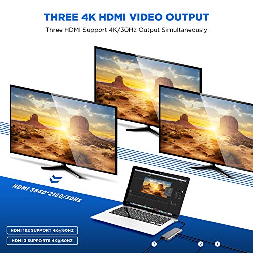 USB C Hub Laptop Docking Station - 12 in 1 Dongle with Triple 4K HDMI, PD Charging, Gigabit Ethernet, USB 3.0 Type C Port, 4USB Ports, SD/TF Card Reader Compatible for Macbook Pro More USB-C devices