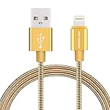 Lightning Cable, Poweradd iPhone Charger MFi Certified 8-Pin Charging Cable USB Charger Sync Cord (3.3FT), Compatible for iPhone X/8/8 Plus/7/7 Plus/6/6 Plus/5/5S/SE iPad and more(Gold)