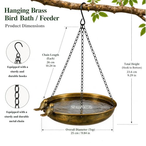 ZhouWei Bain d'oiseaux Suspendu en Métal, 25 cm Diamètre Abreuvoir Oiseaux Exterieur Suspendues, Bain Suspendu pour Oiseaux Jardin, Arrière Cour, Terrasse, Petits Decoration Jardin Balcon