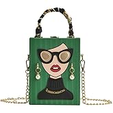 Women's Novelty Unique 3D Lady Face Leather with Crocodile Pattern Tote Handbags Funky Purse Hobo Crossbody Shoulder bags