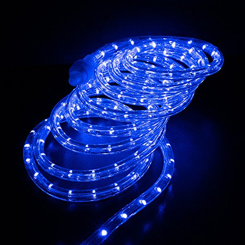 West Ivory 10′, 25′, 60′, 150′ ft (150′ Feet) Blue LED Rope Lights w/ 8 Mode Controller 2 Wire Accent Holiday Christmas Party Decoration Lighting | UL Certified