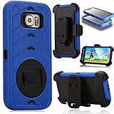 Galaxy S6 Case, MeKo® Shockproof Rugged Hybrid Samsung Galaxy S6 Case with Belt Clip Holster Kickstand and built-in screen protector (Blue)