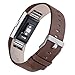 bayite Leather Bands Compatible with Fitbit Charge 2, Replacement Accessories Straps Women Men, Chocolate Brown