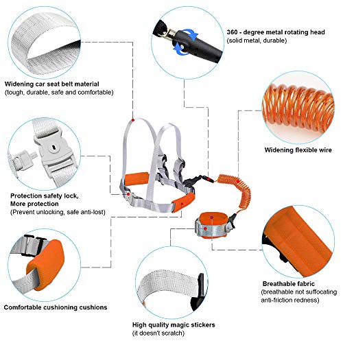 OFUN Toddler Walking Harness Leash, Anti Lost Wrist Link for Toddler, Baby Safety Harness for Walking,【2 in 1 Upgraded】Safety Leashes 2.5M - Thumbnail 5