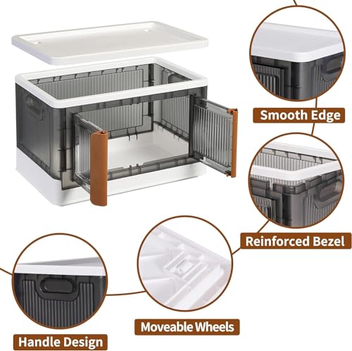 Keqin Folding Storage Organizer with Lids & Wheels,Large Capacity Plastic Toy Storage Container,Multi Layered 72L Transparent Organizer Box for Home Office Trunk Outdoor 64*40*143cm (4 Pack, 19 Gal)