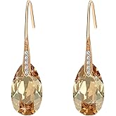 Austrian Crystal Teardrop Dangle Earrings for Women Drop Hook Earring 14K Rose Gold Plated Hypoallergenic Jewelry