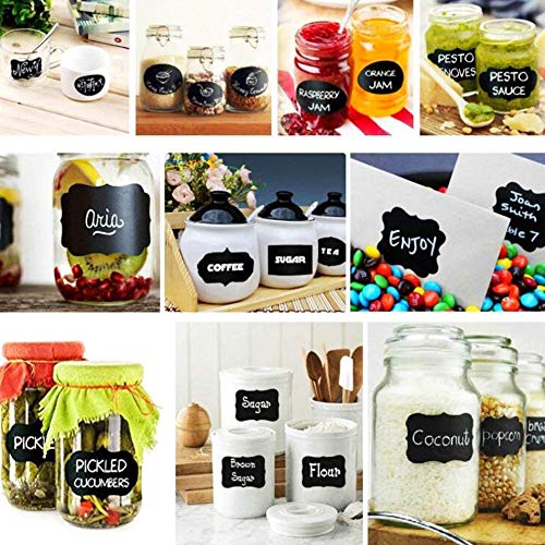 Koogel Tafel Aufkleber, 120 Stück Tafelfolie Selbstklebend mit 2 Löschbar Kreidemarker (Weiß und Grün) Wiederverwendbar Tafelaufkleber für Gläser, Flaschen usw.