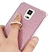 Note 4 Case,Samsung Galaxy Note 4 Case - 360 Degree Rotating Metal Ring Kickstand with Bling Shiny Sparkle Detachable Back Shell Slim Fit Soft TPU Skin Gel Cover by Badalink - Hot Pink