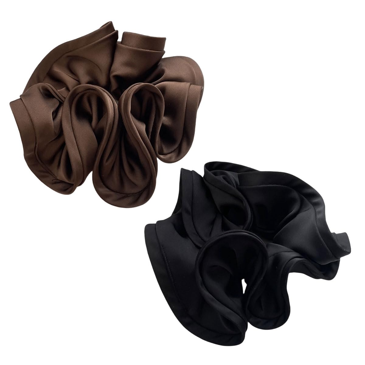 scicent Hair Scrunchies 2 Piece Satin Elastic Soft Hair Ties Scrunchy Hair Bands for Women Girls and Ladies (Black+Brown) — image 1