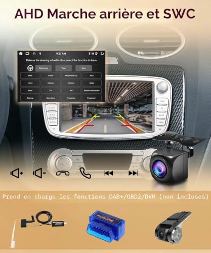 6G+128G 8 Core Wireless Carplay Android Car Radio for Ford Focus II MK2 Mondeo S-Max C-Max Galaxy 7 Pollici Car Radio Android Auto GPS WiFi Mirror Link Bluetooth FM/RDS/DSP/SWC Telecamera Posteriore