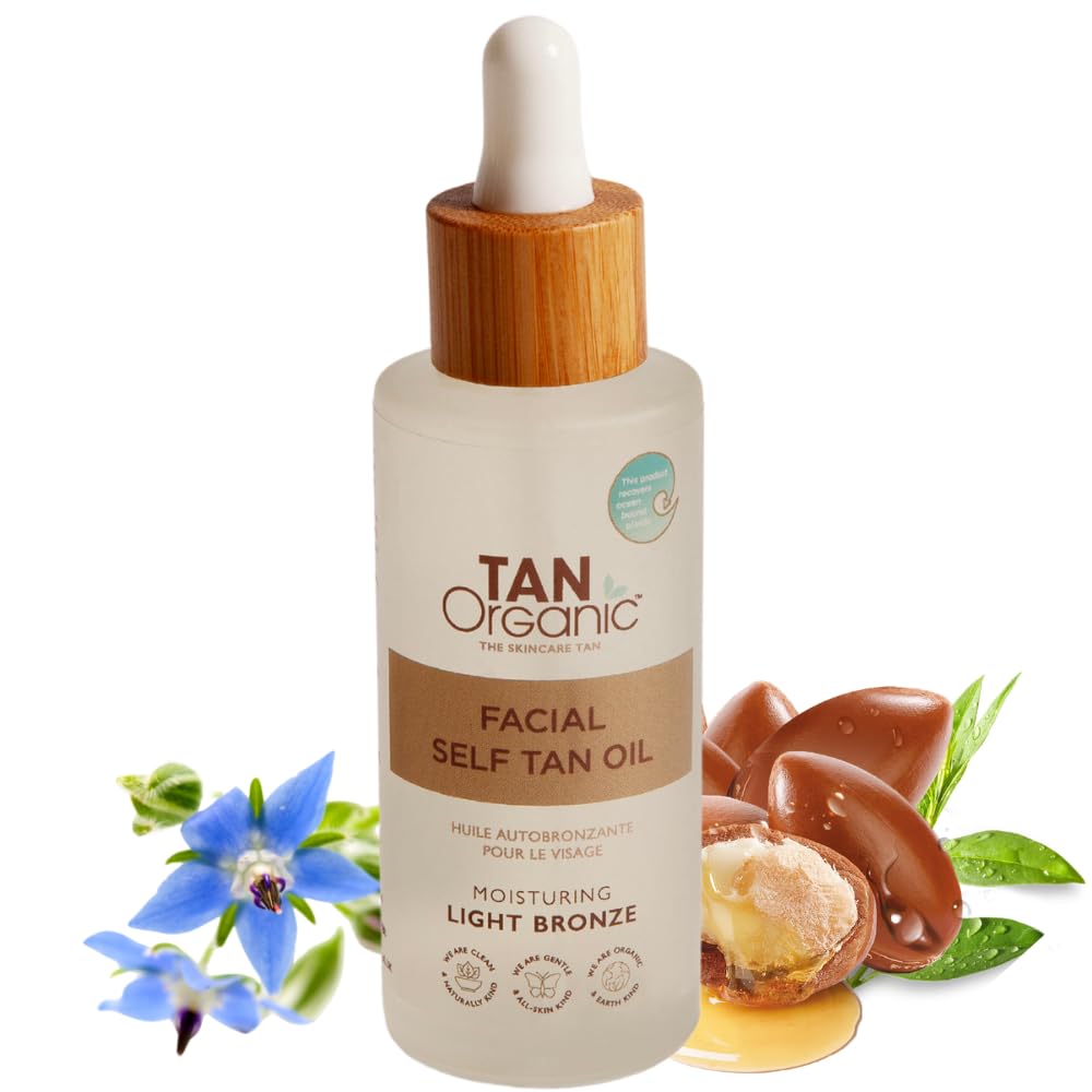 TanOrganic Certified Moisturising Self Tanning Oil Fake Tan for Face Organic Natural Vegan 50ml