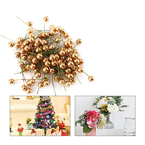 EBTOOLS Christmas Holly Berries, 100pcs 12mm Golden Artificial Holly Berries for Christmas Tree Ornaments Wreath Decorations Wreath Making Supplies Xmas Party Decoration