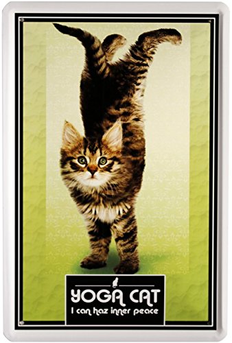 Tin Sign with Retro Comic Yoga Cat 20 x 30 cm 1259