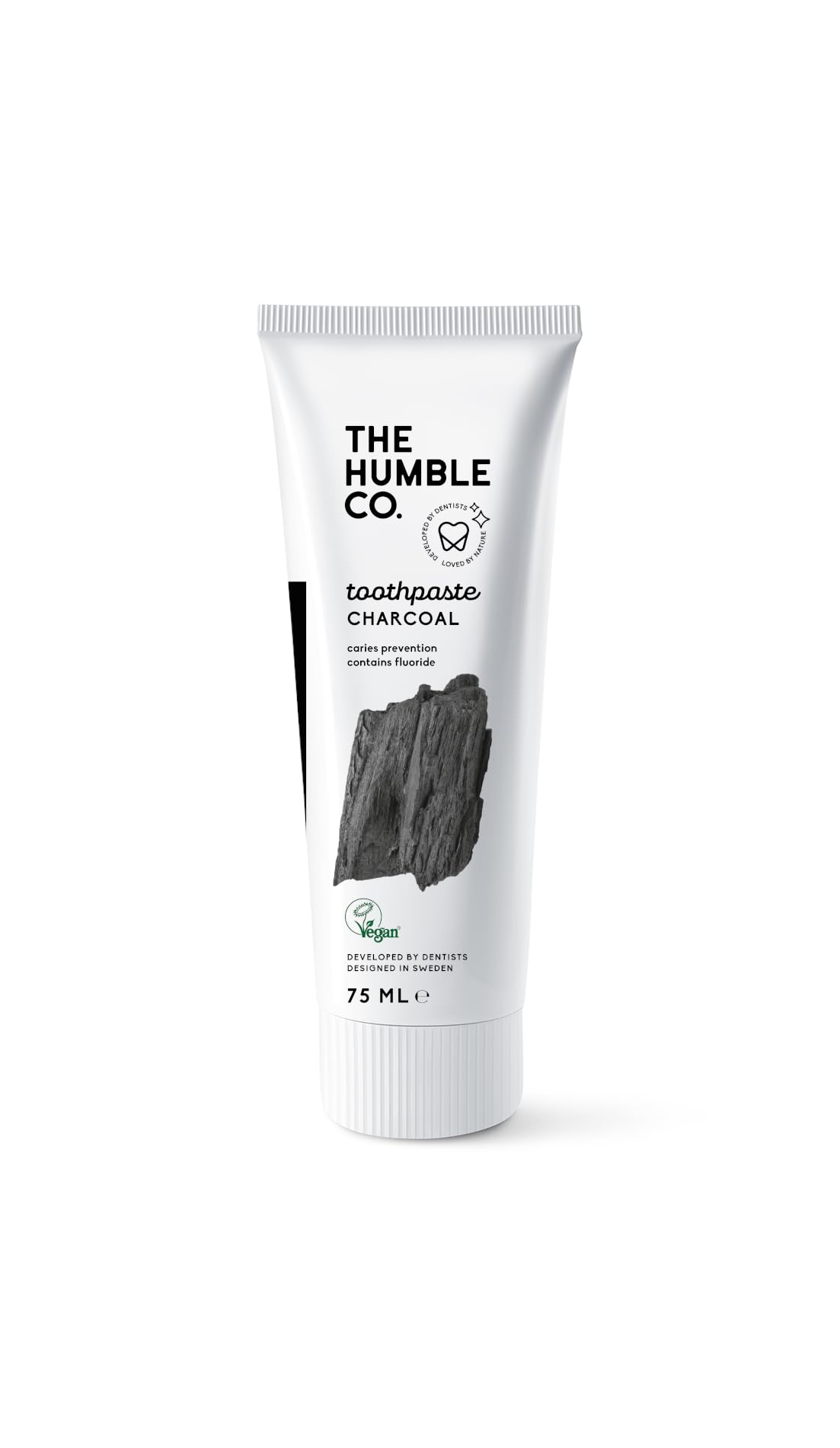 The Humble CO. - Natural Toothpaste - Charcoal - Caries Prevention - Natural Fluoride - Developed by Dentists - Designed in Sweden - Vegan & Cruelty-Free - Eco-Friendly Packaging - 75ml