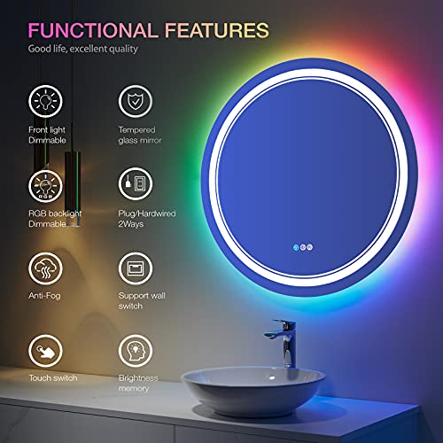 ISTRIPMF 32 inch Round LED Mirror with Lights RGB Color Changing