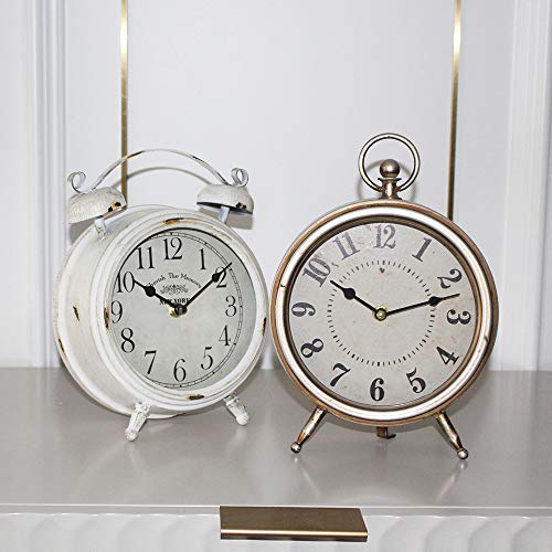 MODE HOME Vintage Cream Desk and Shelf Clock Decorative Table Clock on Stand Rustic Mantle Clock Non-Ticking