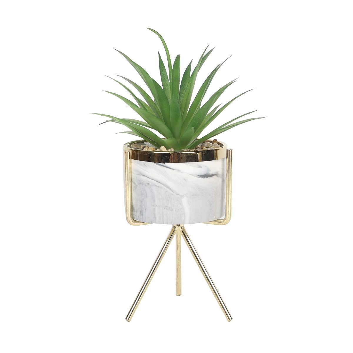 Sleepdown Halo Green Leaf Marble Stand Faux Artificial Succulent Plant for Home Office Bathroom Decor Indoor Decoration Aesthetics, Small