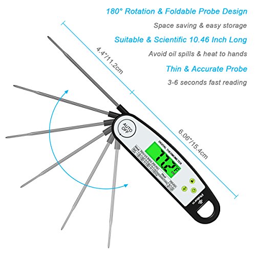 Philorn Meat Thermometer, Waterproof Instant Read Digital Cooking Thermometer with Folding Probe, LCD Screen, Internal Magnet for Quick Storage or Access, Ideal for Kitchen Grill BBQ Food Cake Turkey