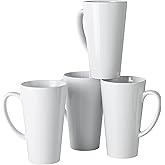 BYCNZB 16oz White Funnel Ceramic Tall Coffee Mugs for Coffee, Tea, Cocoa, Latte, Milk set of 4