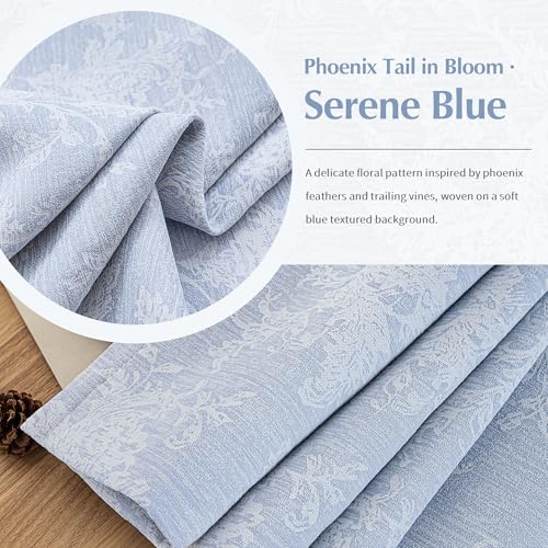 Fmfunctex Blue Floral Jacquard Blackout Curtains for Living Room 90 inch Scroll Flower Curtains for Bedroom Thermal Insulated Chenille Eyelet Curtain Room Darkening Window Curtain Drapes 2 Panels