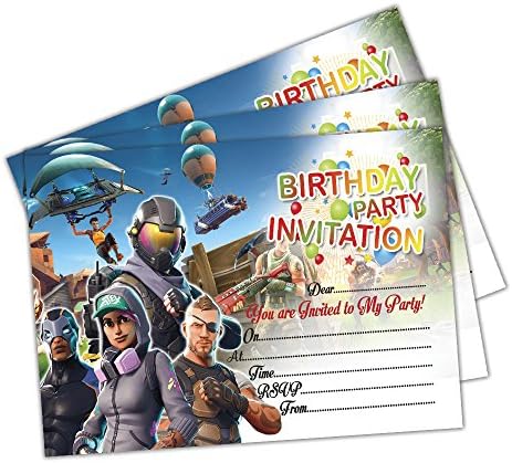 Fortnite Invitations | A6 Pack of 20 Cards | Party Invites | Kids Children Boys Girls | 200gsm Gloss Cards | with C6 Envelopes & Thank You Cards Options (Only Invites)