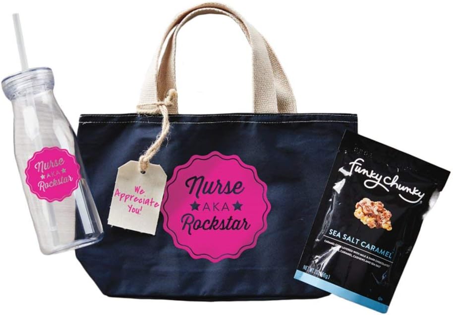 Appreciation Gift Set for Nurse - 18 oz. Tumbler, Tote Bag, and Snack - Nurse AKA Rock Star - Thank You Nurse Gift for Women