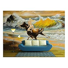 The Girl Skipping on a Horse on Seacoast - Removable Wall Mural | Self-Adhesive Large Wallpaper - 66x96 inches