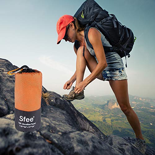 Sfee-Microfiber-Sport-Travel-Towel-Set-72x3224x15-Quick-Dry-Absorbent-Compact-Lightweight-Soft-Beach-Yoga-Bath-Gym-Towels-Fit-for-Outdoors-Fitness-Hiking-CampingCarabinerXL-Orange