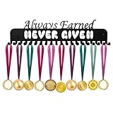 ULwysd Medal Holder, Always Earned Never Given Medals Display Hanger Rack for Over 40 Medals – Coated Pure Steel Wall Mount Easy to Install Race Runner Medal Frame (Black)