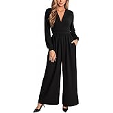 CUPSHE Womens Lantern Long Sleeve Dressy Jumpsuit V Neck Wide Leg Pants One Piece Romper Outfits with Pockets