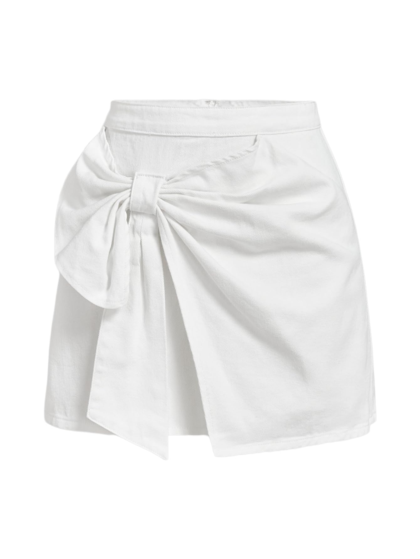 Photo 1 of Floerns Women's High Waisted Big Bow Wrap Front Mini Bodycon Denim Skirts White Small