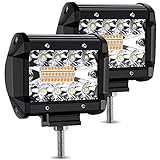 AMBOTHER LED Light Bar Pods 4-Inch Amber White
