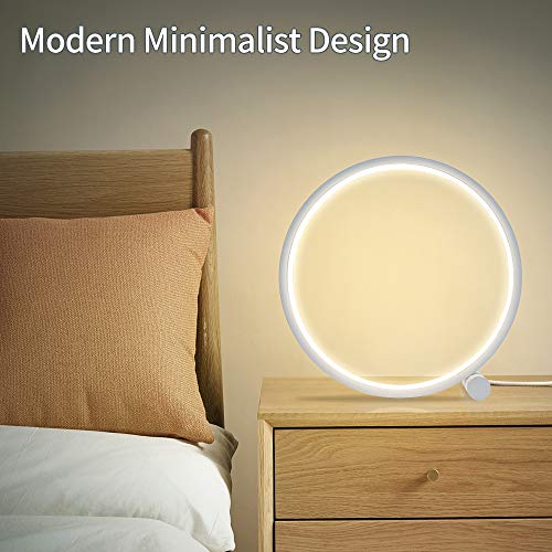 Cool Circle Design Led Table Reading Lamp Desk Light, Modern Metal Bedroom Bedsie Lamp Eye Caring Study Lamp Kid Room Nightstand Headboard Living Room Daylight White