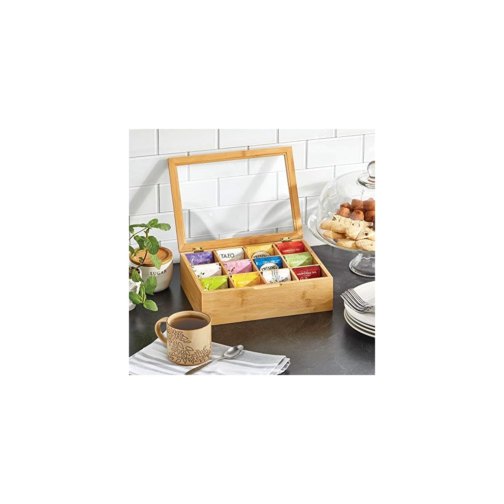 mDesign Teebox aus Holz – Teekiste mit 12 Fächern für die Teebeutel